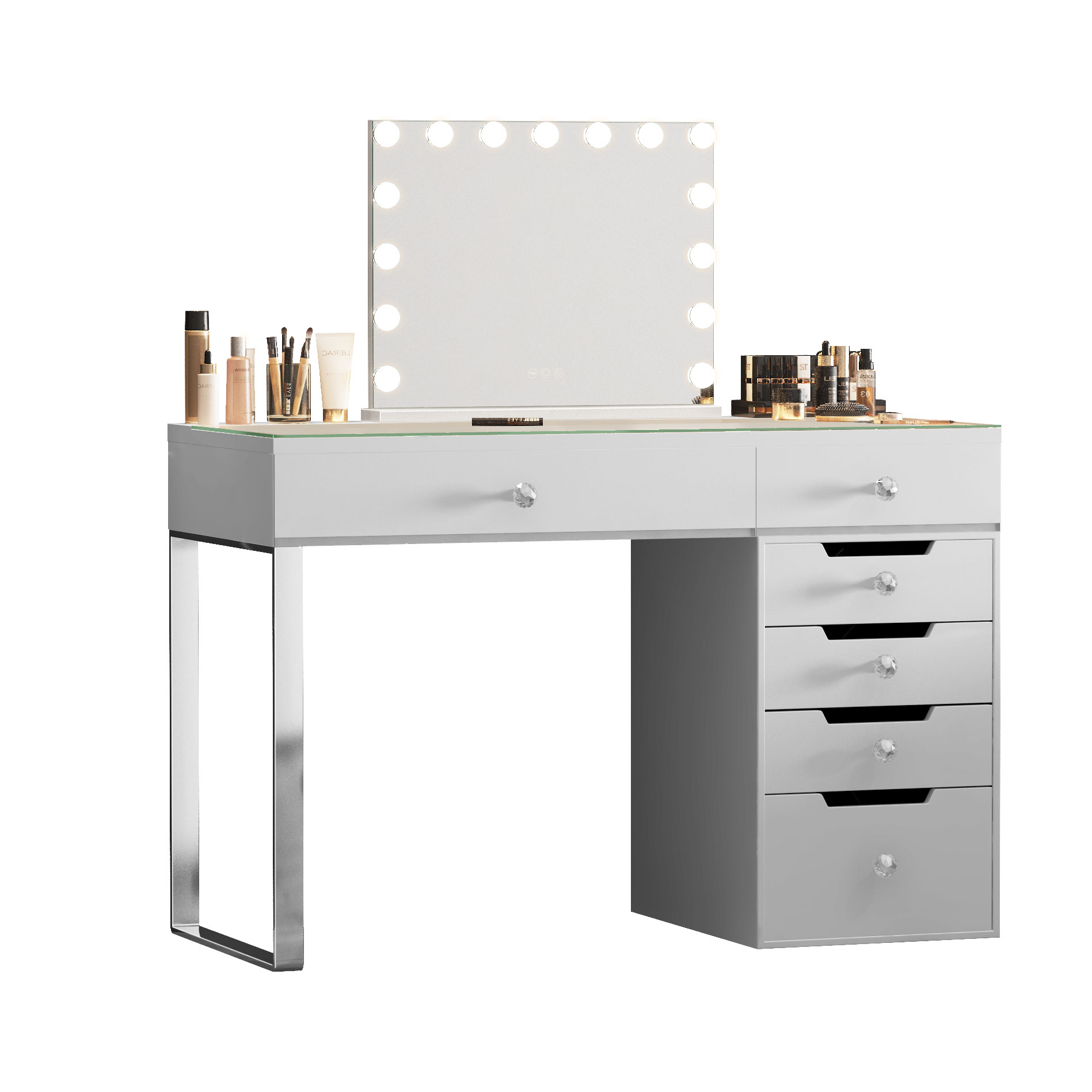 Makeup vanity desk with 6 storage drawers